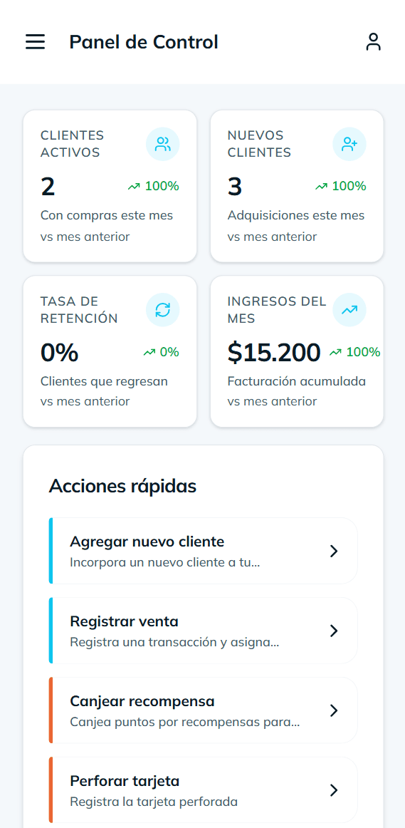 Panel de control BLUS - Vista móvil